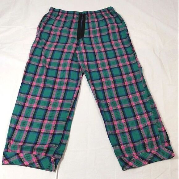 Victoria's Secret Green Pink Plaid Long Sleeve Wide Leg Pajama Pants Set Large - Picture 6 of 16
